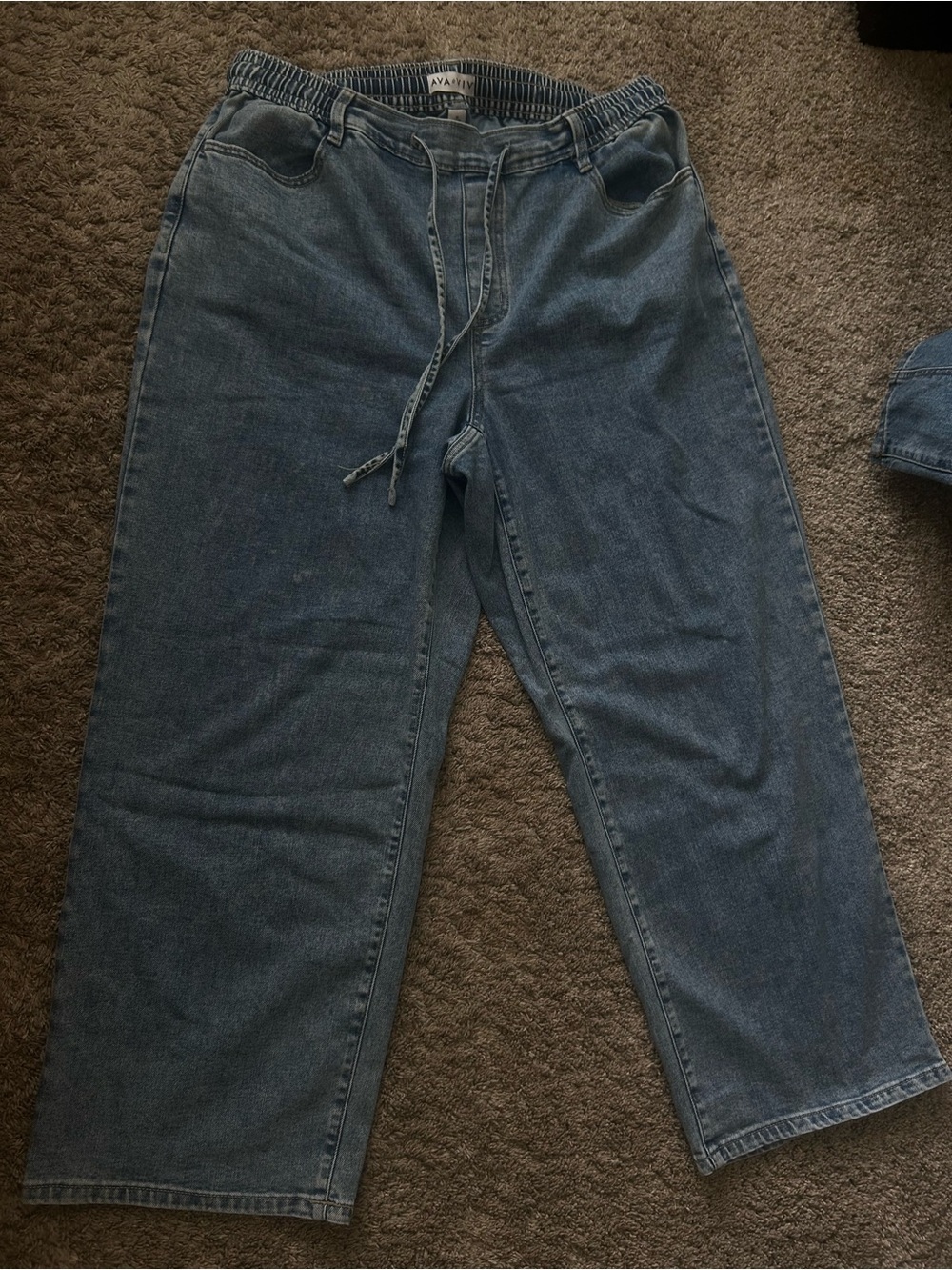 Ava & Viv Relaxed Drawstring Jeans - Blue Denim